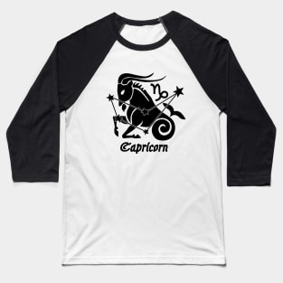 Capricorn - Zodiac Astrology Symbol with Constellation and Sea Goat Design (Black on White Variant) Baseball T-Shirt